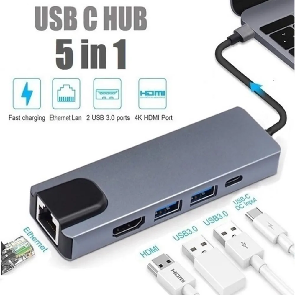 ADAPTADOR 5 EN 1 ULTRA FAST USB-C - HDMI RJ45 USB HUB - 2