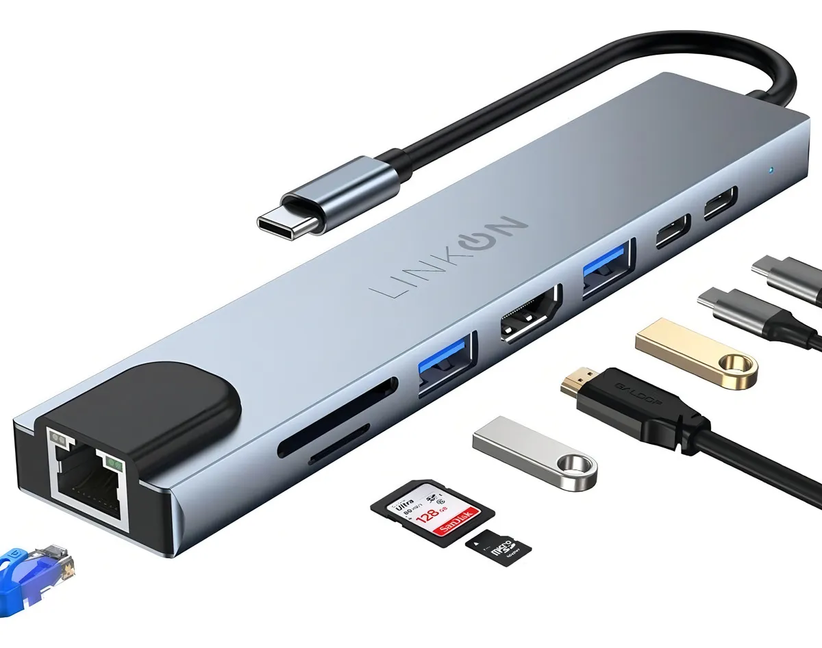HUB 1 USB TIPO C 8 LAN HDMI USB 3.0 SD TF LAPTOP CELULAR - 1