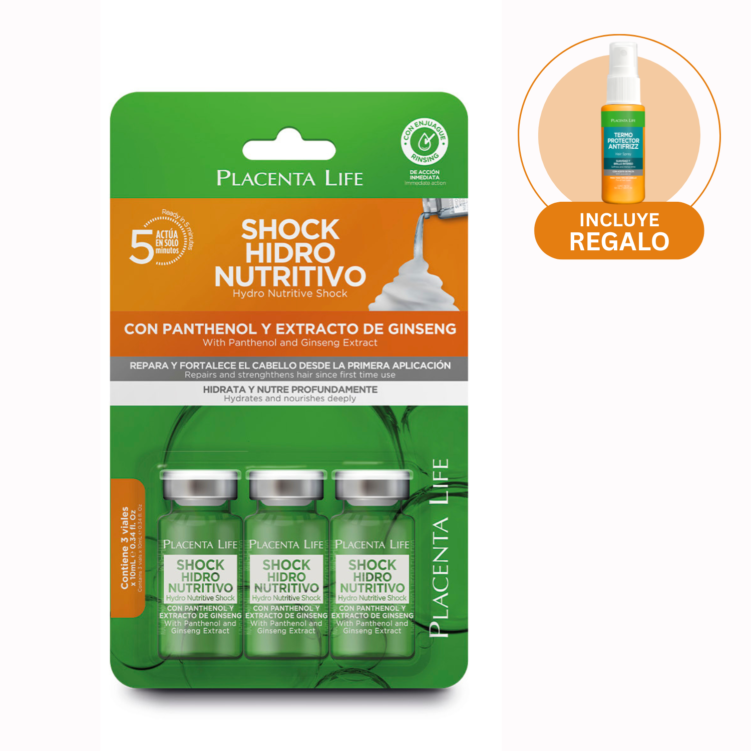TRATAMIENTO CAPILAR PLACENTA LIFE 10ML SHOCK HIDRO NUTRITIVO BLISTER 3 UND - 1