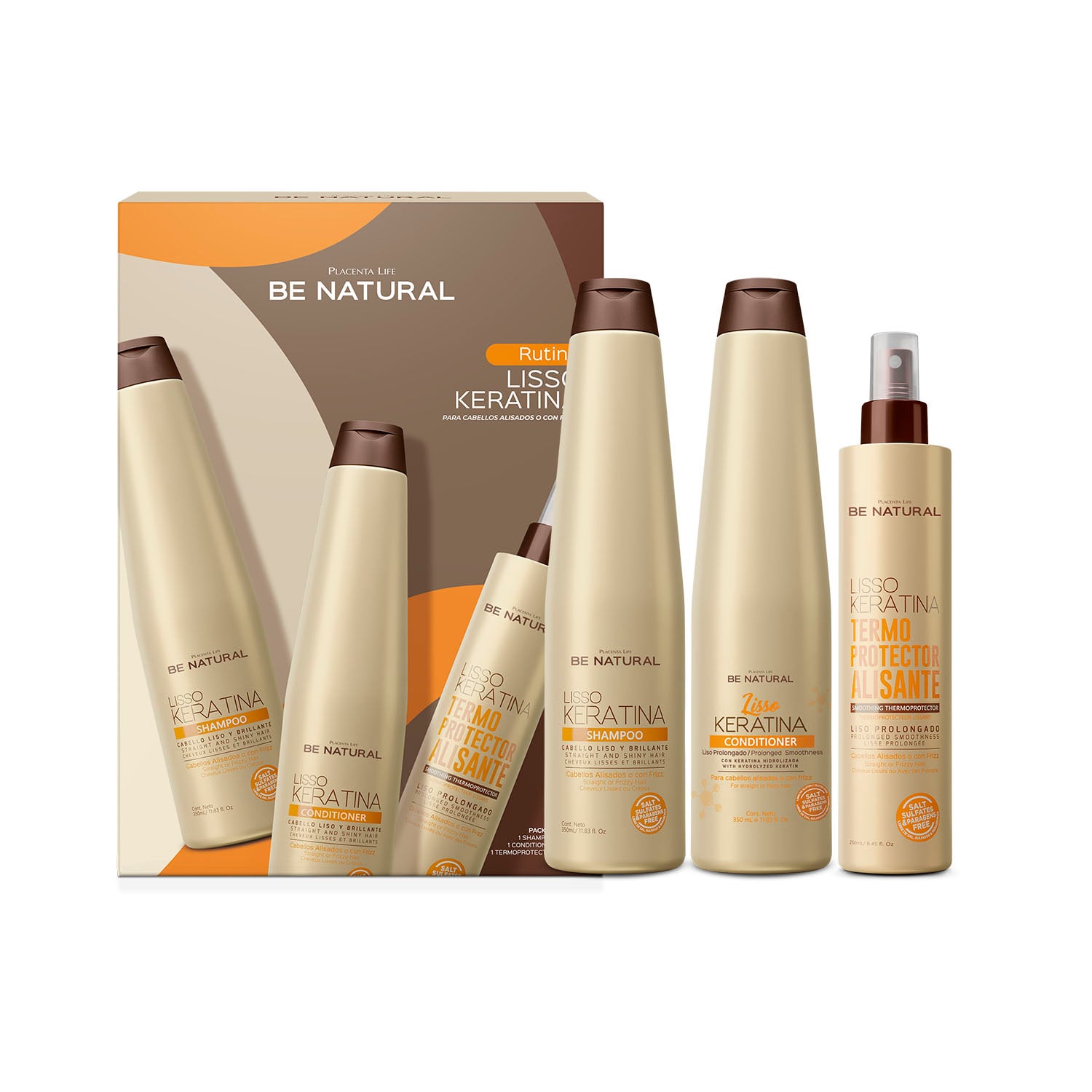 SHAMPOO BE NATURAL LISSO KERATINA + CONDITIONER+ TERMOPROTECTOR PACK - 1