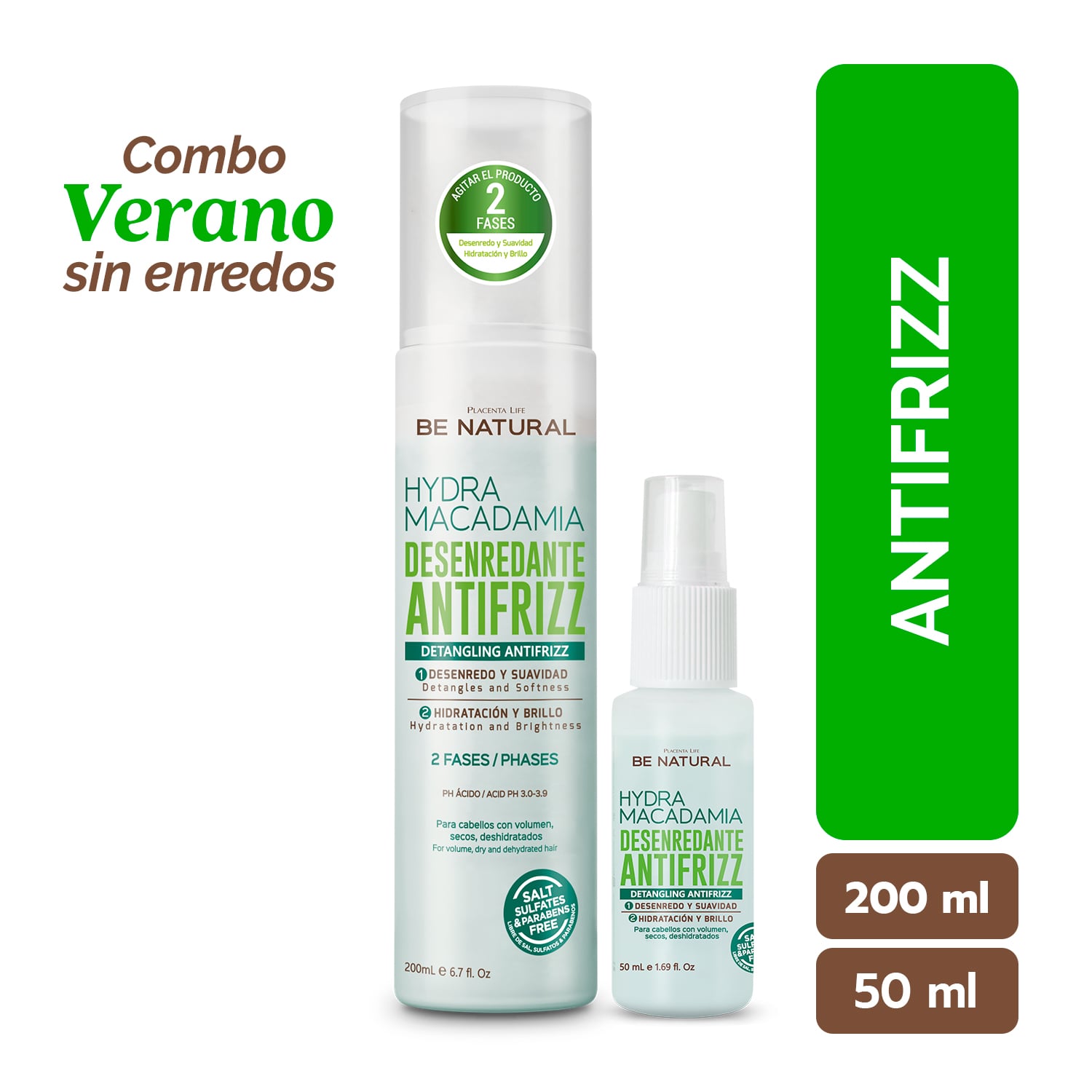BE NATURAL COMBO DE VERANO ANTIFRIZZ HYDRA MACADAMIA 200ML+50ML - 1