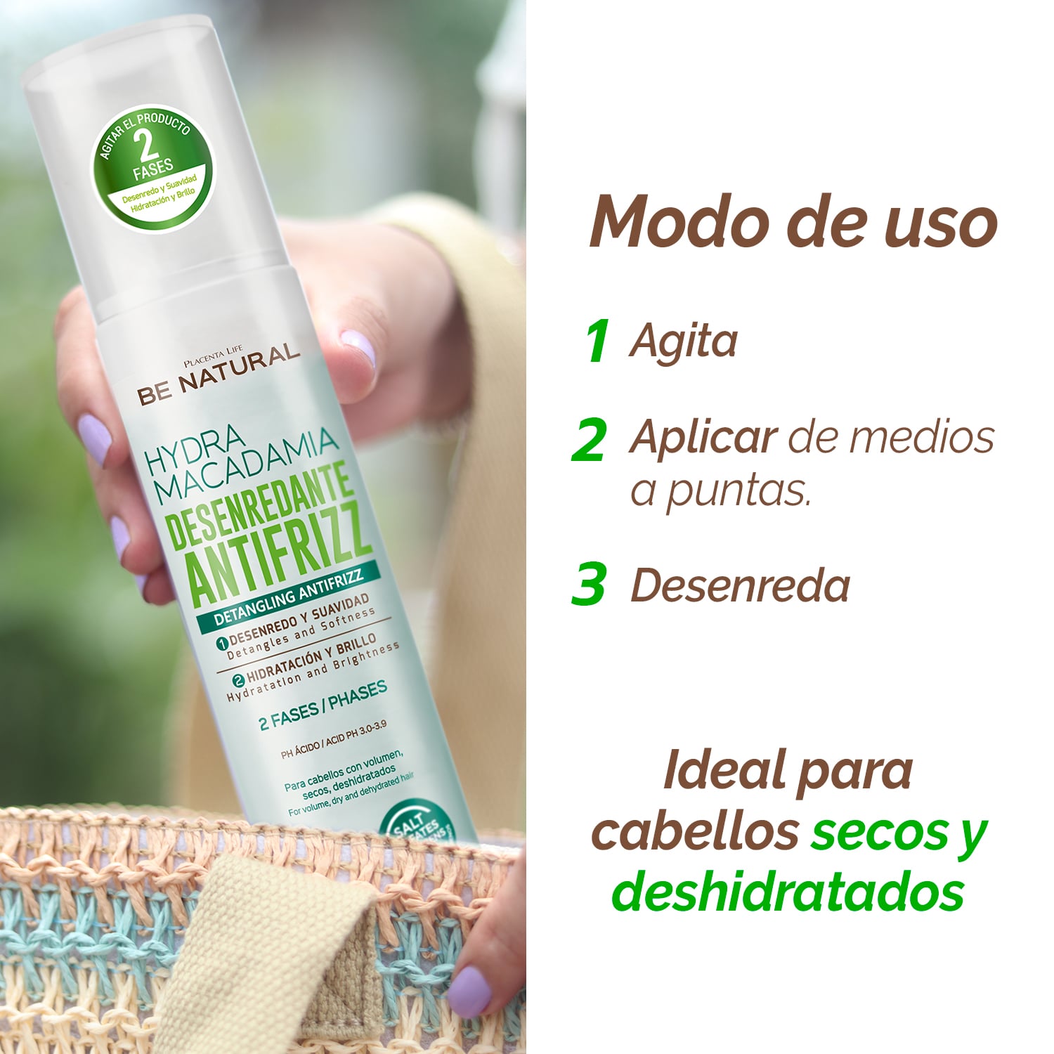 BE NATURAL COMBO DE VERANO ANTIFRIZZ HYDRA MACADAMIA 200ML+50ML - 3