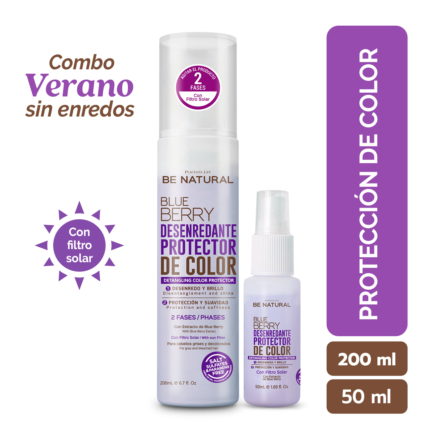 BE NATURAL COMBO DE VERANO PROTECTOR DE COLOR BLUE BERRY 200ML+50ML - 1