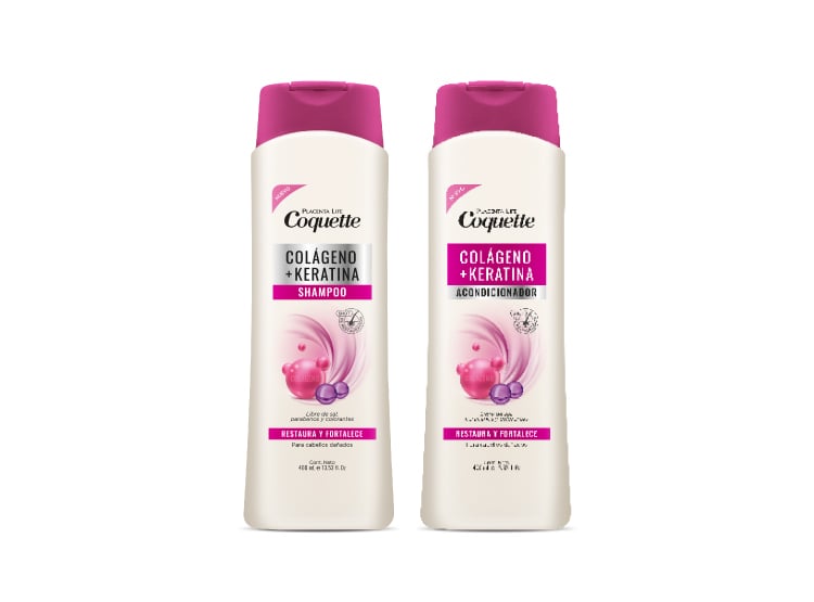 SHAMPOO Y ACONDICIONADOR COLÁGENO + KERATINA 400ML COQUETTE - 1