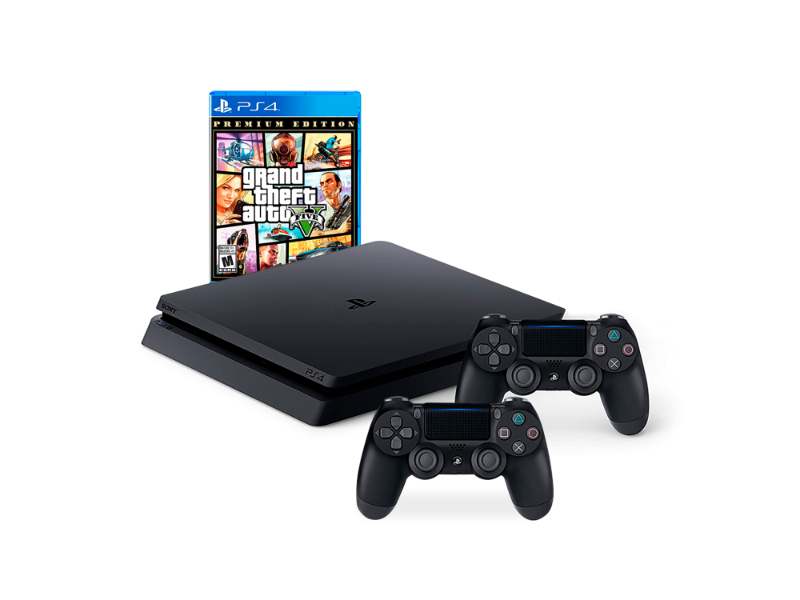 CONSOLA PLAYSTATION PS4 SONY SLIM 1TB CON 2 MANDOS + GTA 5 REACONDICIONADA - 1