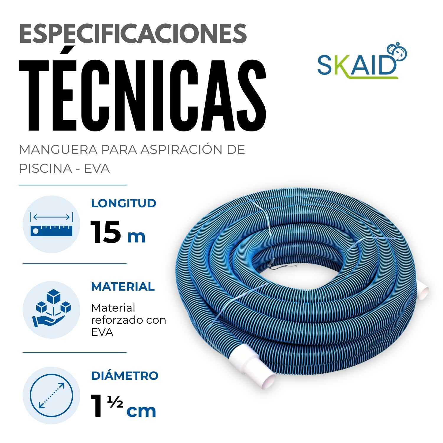 MANGUERA LLUMPAY TURQUESA ASPIRACION PISCINA X 15 METROS EVA - 4