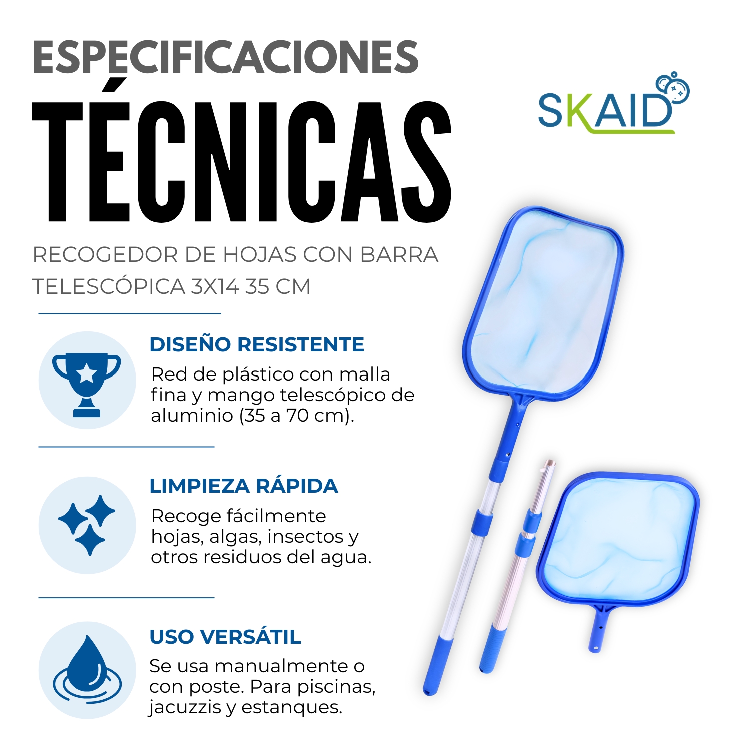 RECOGEDOR DE HOJAS CON BARRA TELESCÓPICA 3X14 35CM - 4