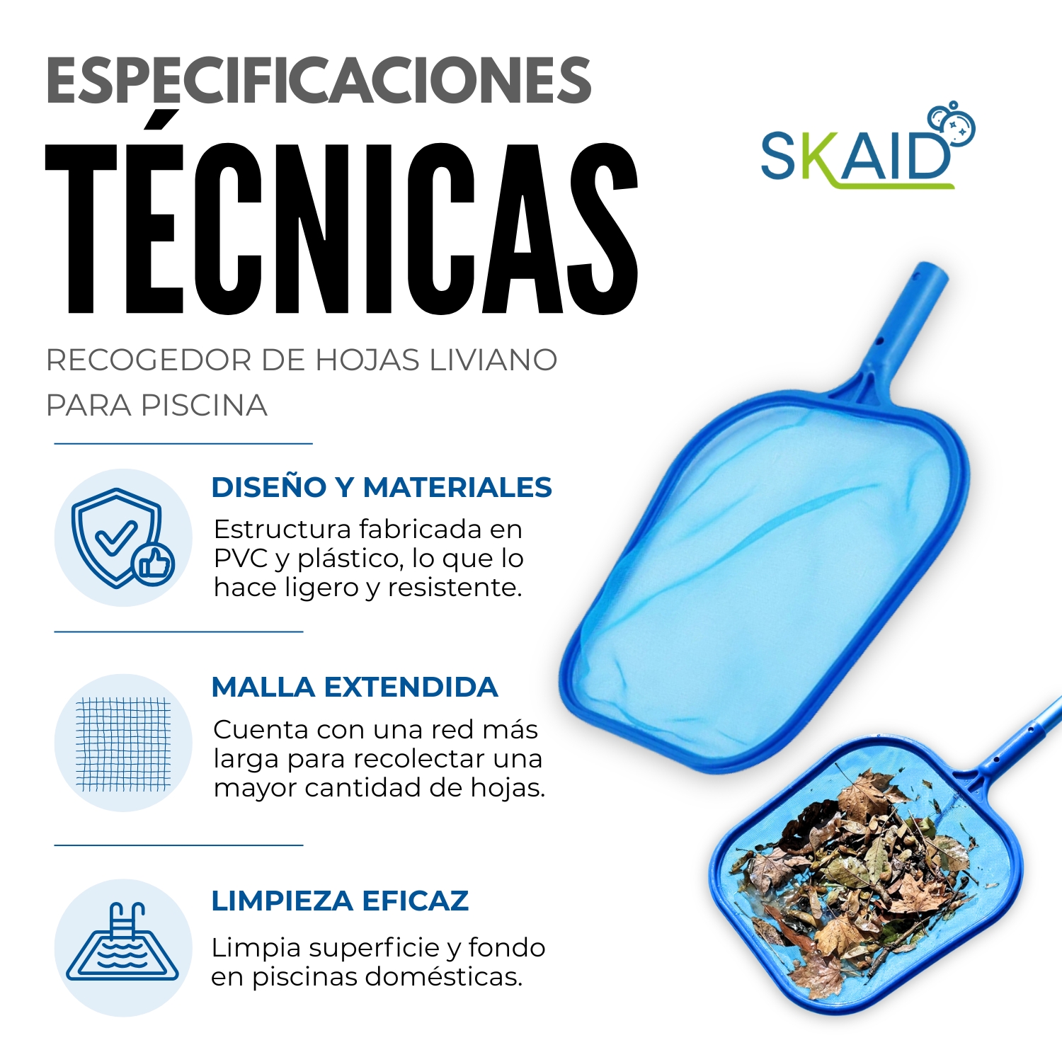 RECOGEDOR DE HOJAS LIVIANO PARA PISCINA - 3