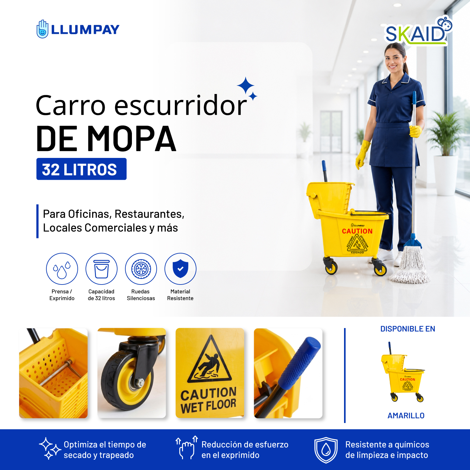 CARRO ESCURRIDOR DE MOPA PARA HOTELES FÁBRICAS OFICINA - 32L - 1