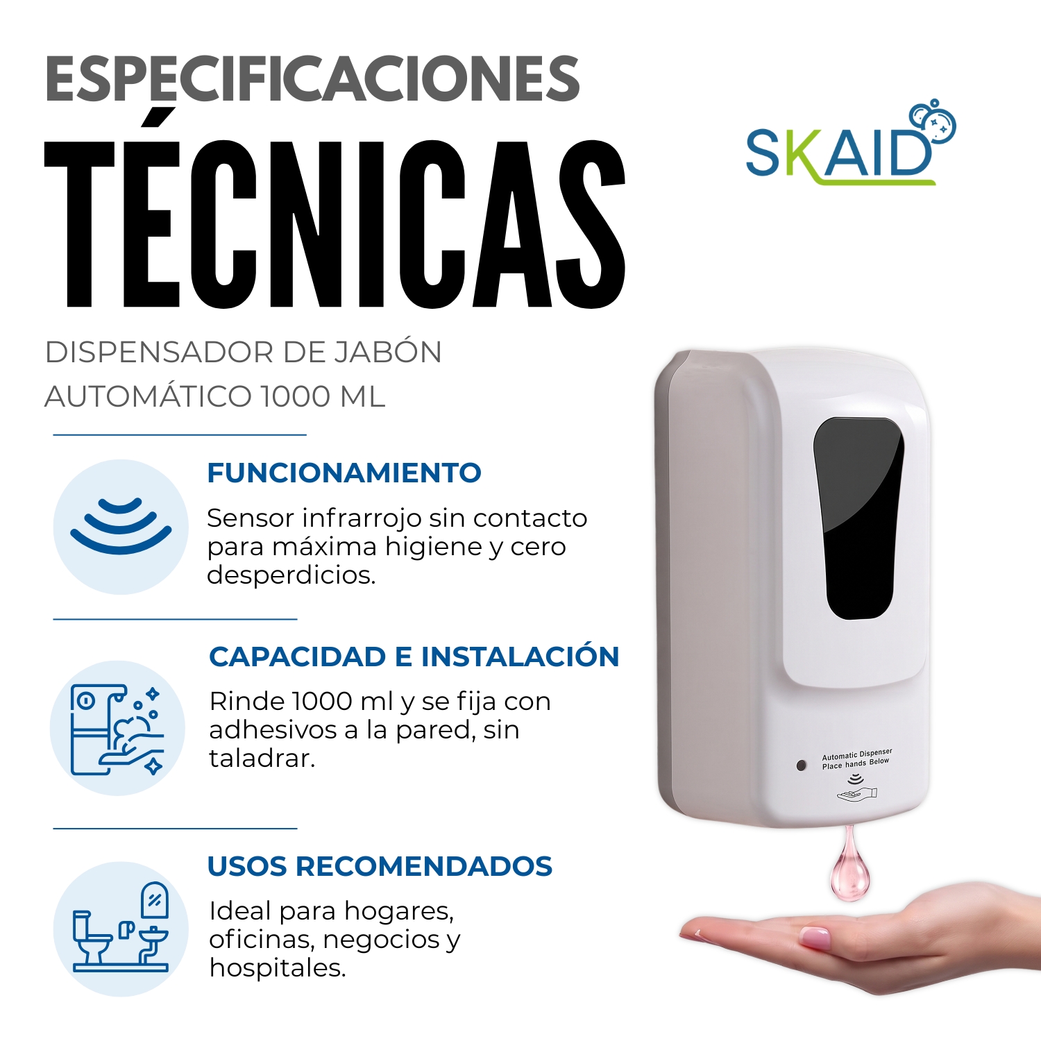 DISPENSADOR DE JABÓN AUTOMÁTICO 1000 ML - 4