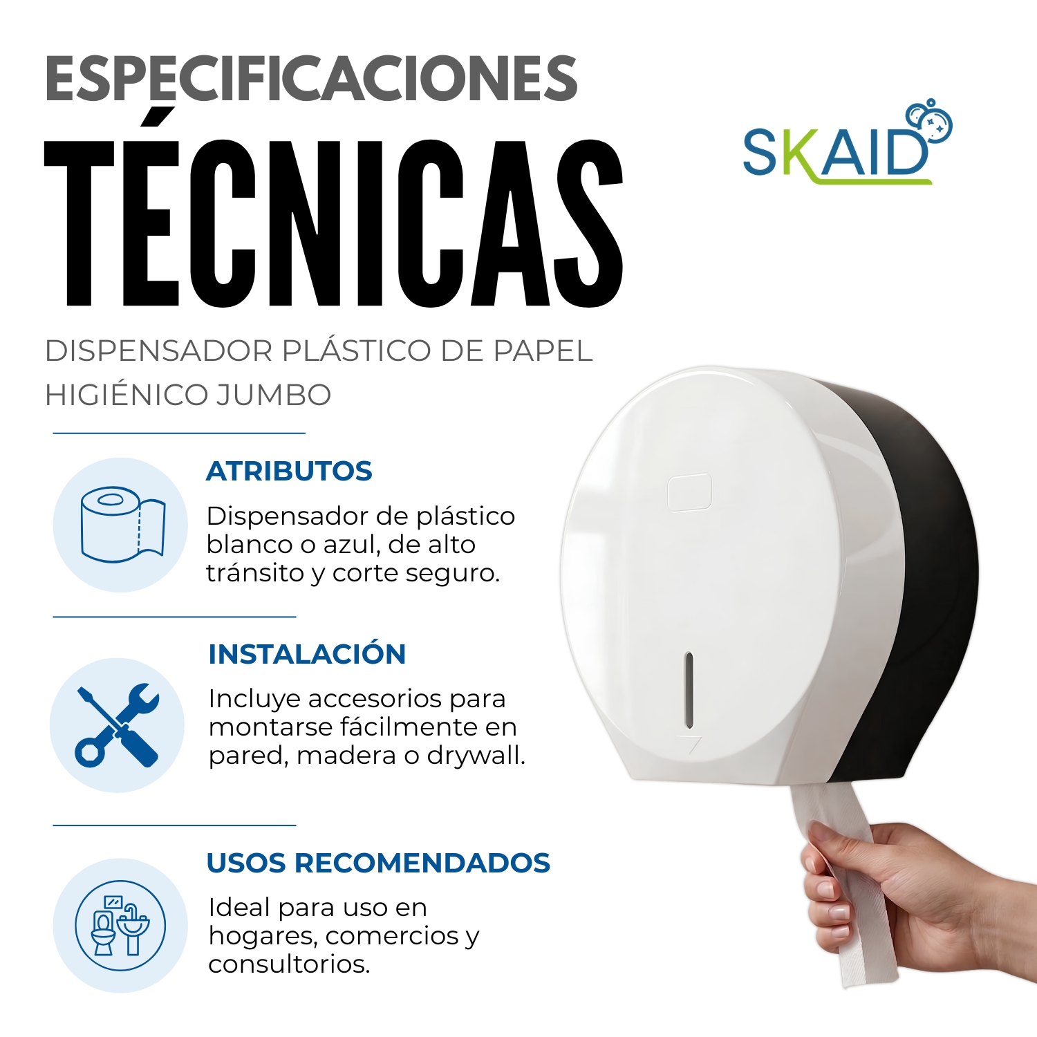 DISPENSADOR PLÁSTICO DE PAPEL HIGIÉNICO JUMBO - 4