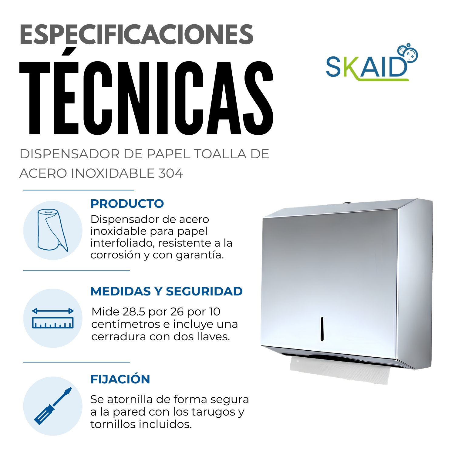 DISPENSADOR DE PAPEL TOALLA DE ACERO INOXIDABLE 304 - 3
