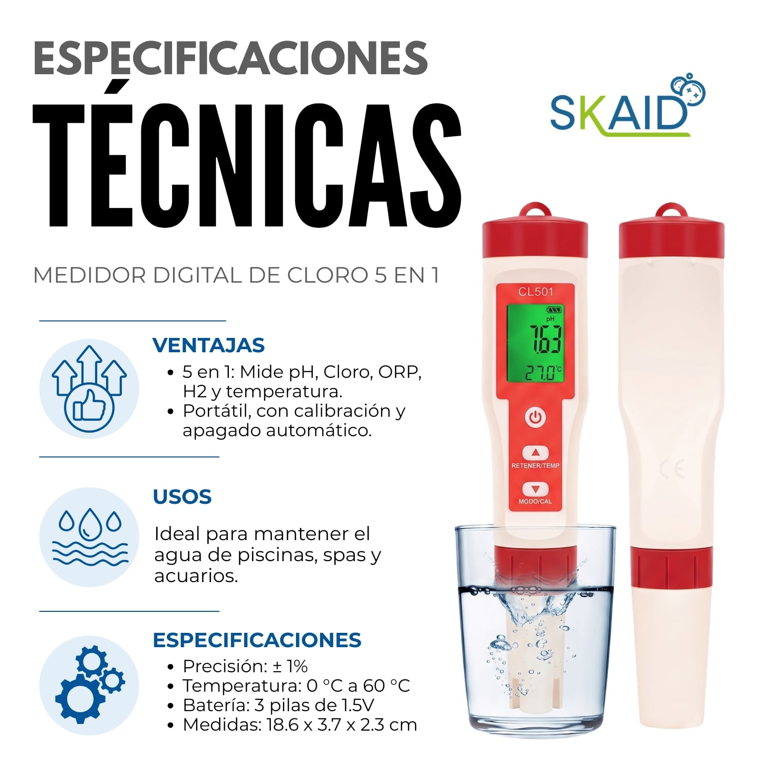 MEDIDOR DIGITAL DE CLORO 5 EN 1 - 4