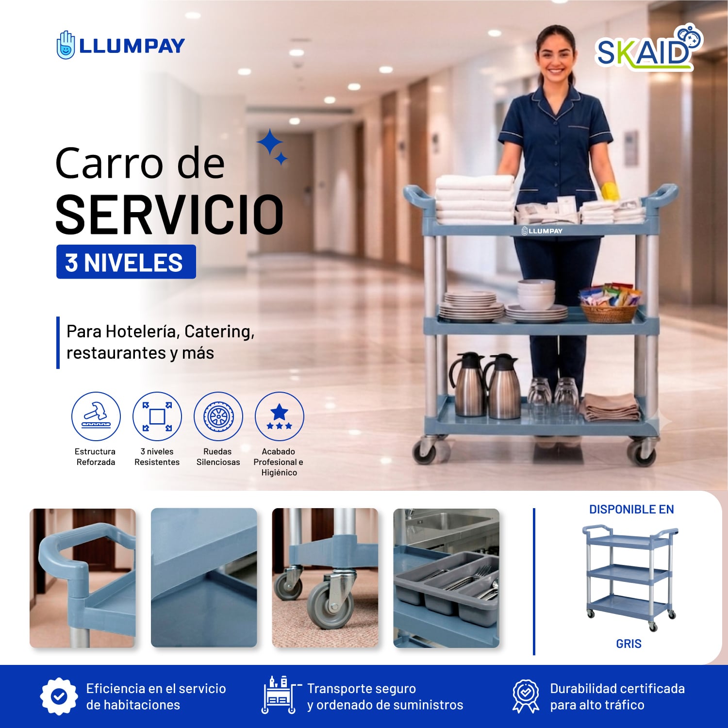 CARRO DE SERVICIO LLUMPAY GRIS PARA RESTAURANTES Y HOTELES - 1