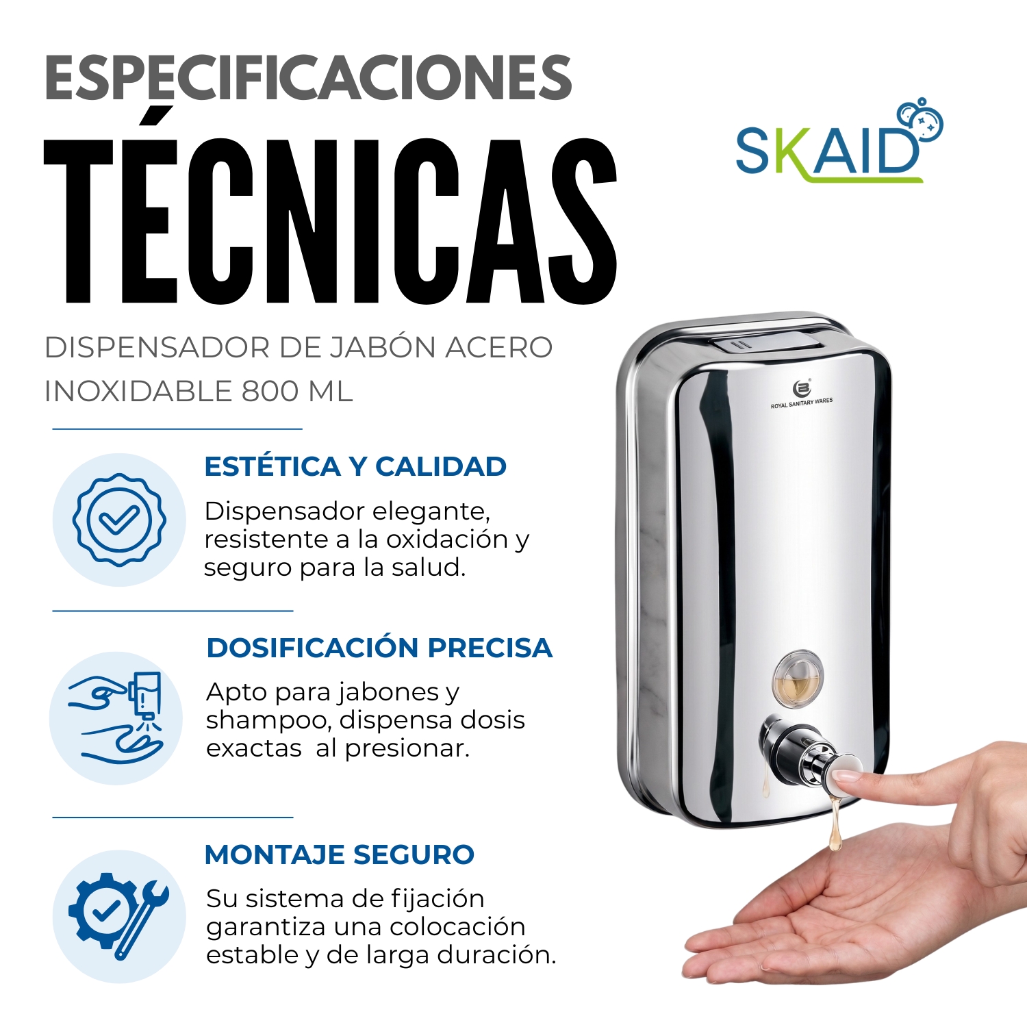 DISPENSADOR DE JABÓN ACERO INOXIDABLE 800ML - 4