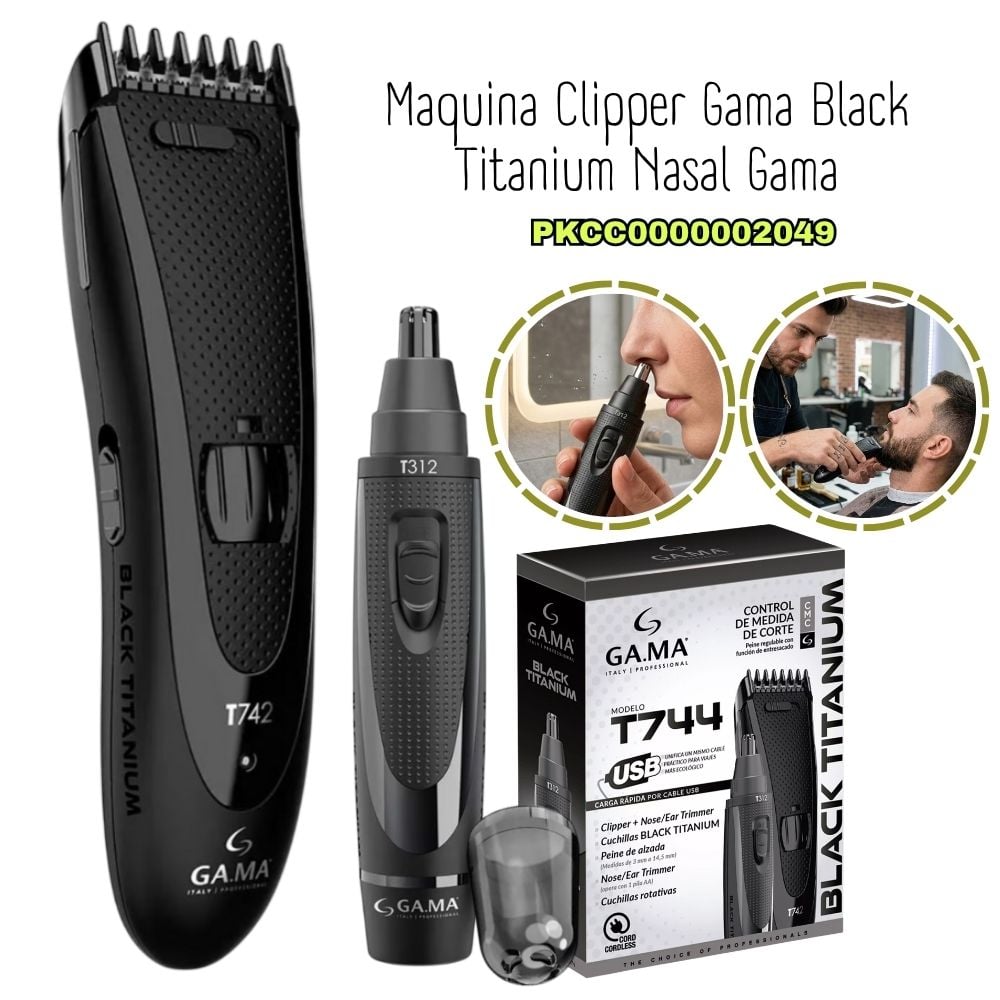 MAQUINA GAMA CLIPPER BLACK TITANIUM NASAL T744 - 1