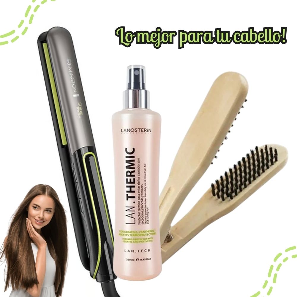 TRICOMBO PLANCHA ALISADORA REMINGTON SHINE THERAPY S12A + SPRAY + PEINE - 5