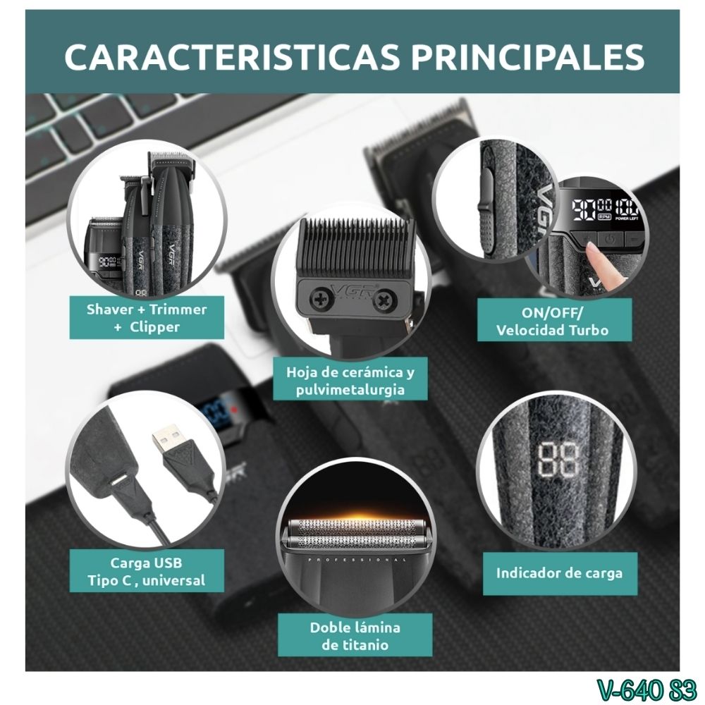 TRICOMBO BARBER VGR TRIMMER + CLIPPER + SHAVER V-640 S3 - 8