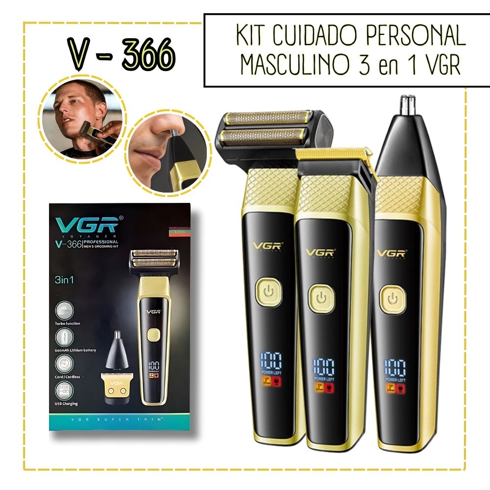 KIT CUIDADO PERSONAL MASCULINO 3 EN 1 VGR - V-366 DORADO - 1