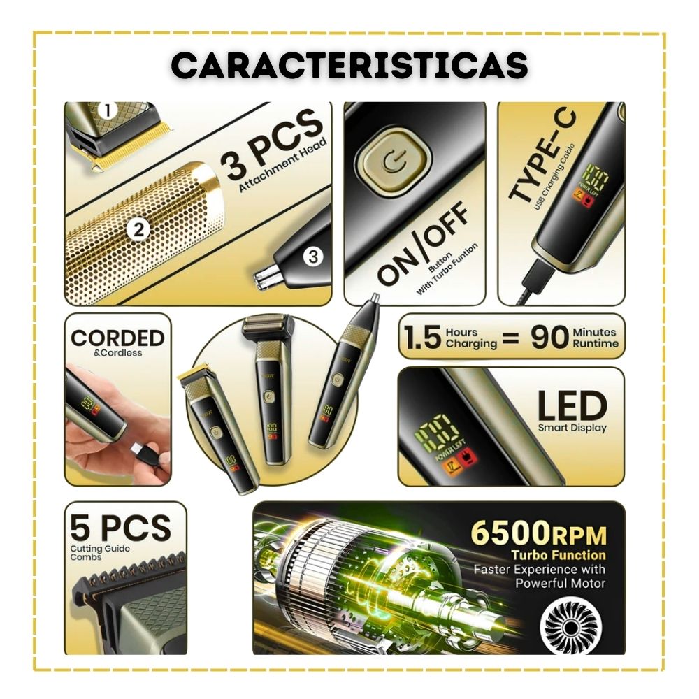 KIT CUIDADO PERSONAL MASCULINO 3 EN 1 VGR - V-366 DORADO - 3