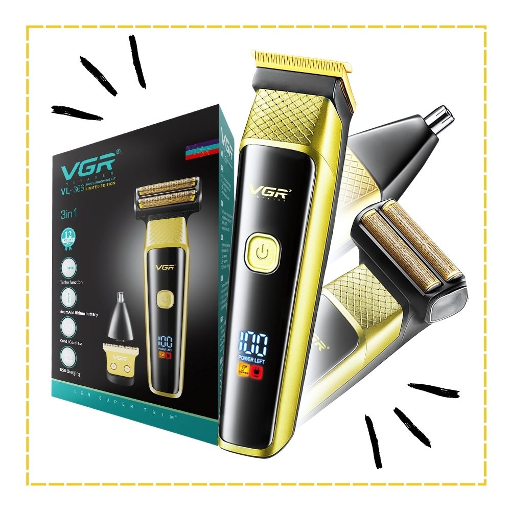 KIT CUIDADO PERSONAL MASCULINO 3 EN 1 VGR - V-366 DORADO - 4
