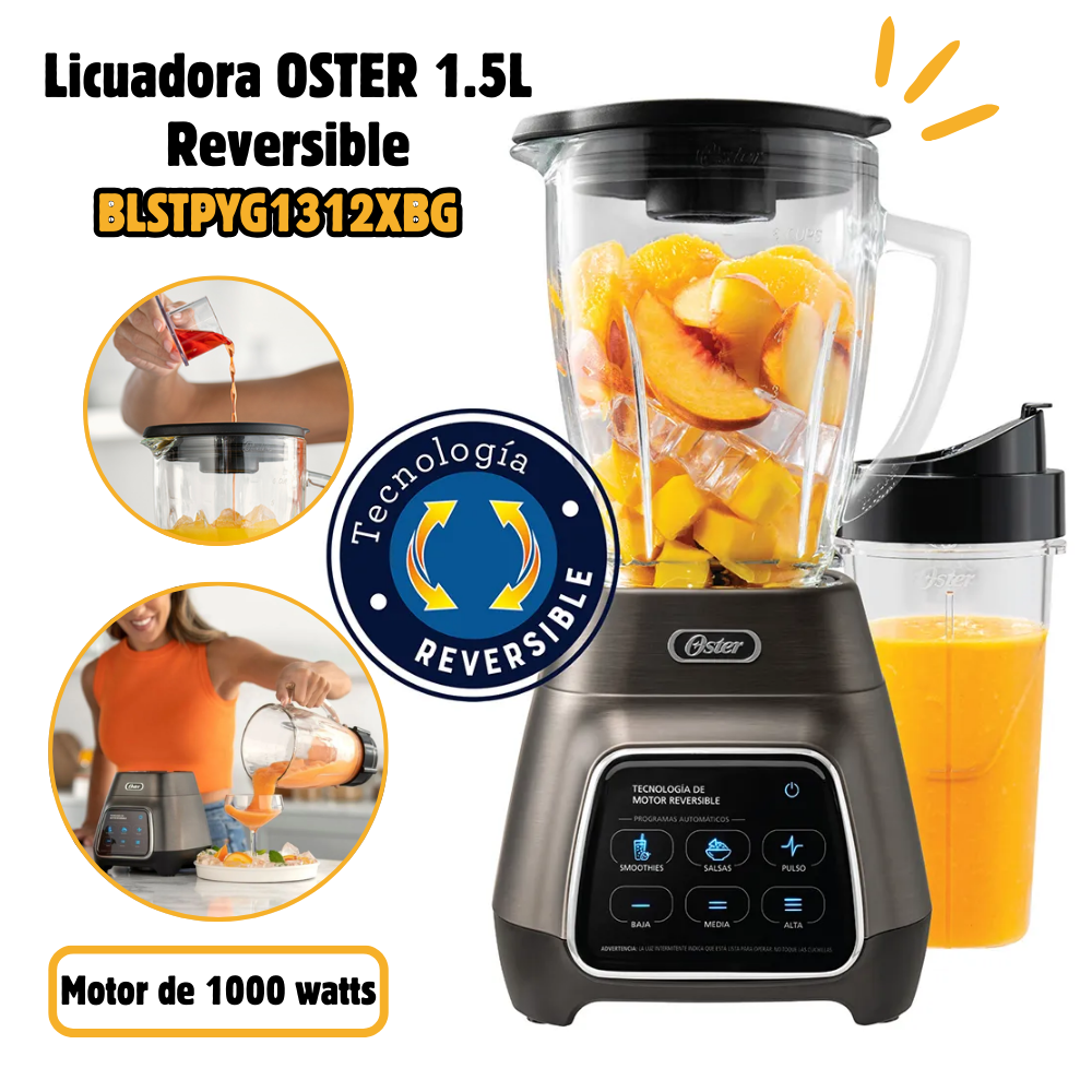 LICUADORA OSTER 1.5L CON TECNOLOGÍA REVERSIBLE + VASO - BLSTPYG1312XBG - 1