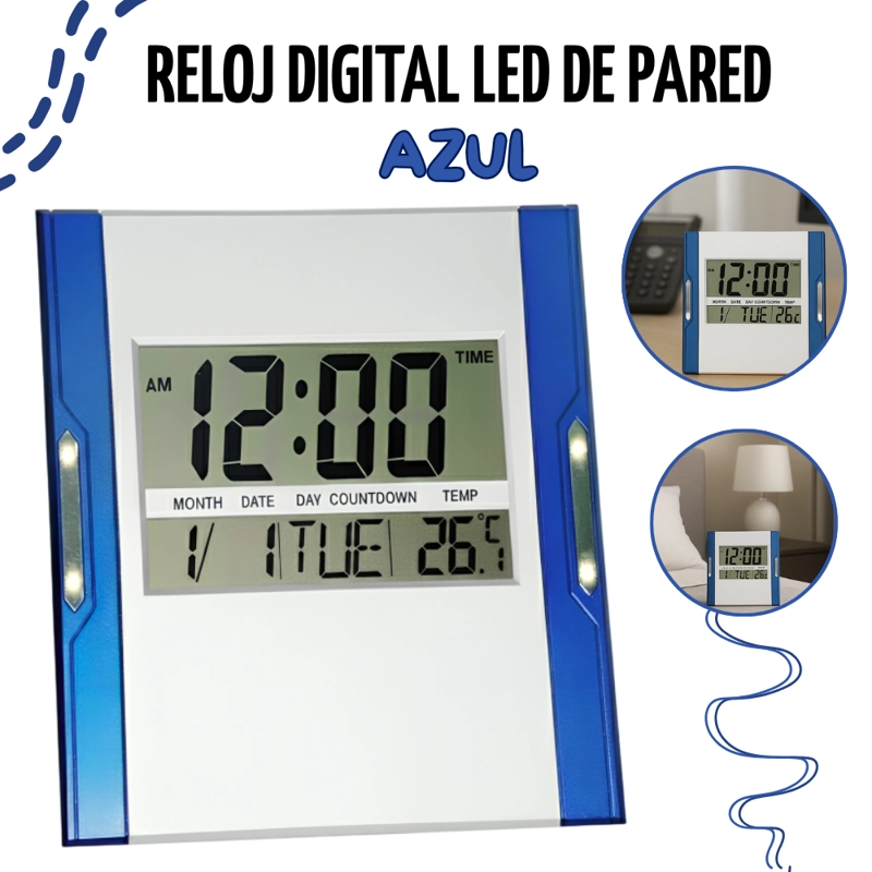 RELOJ DIGITAL LED DE PARED - AZUL A3886N - 1