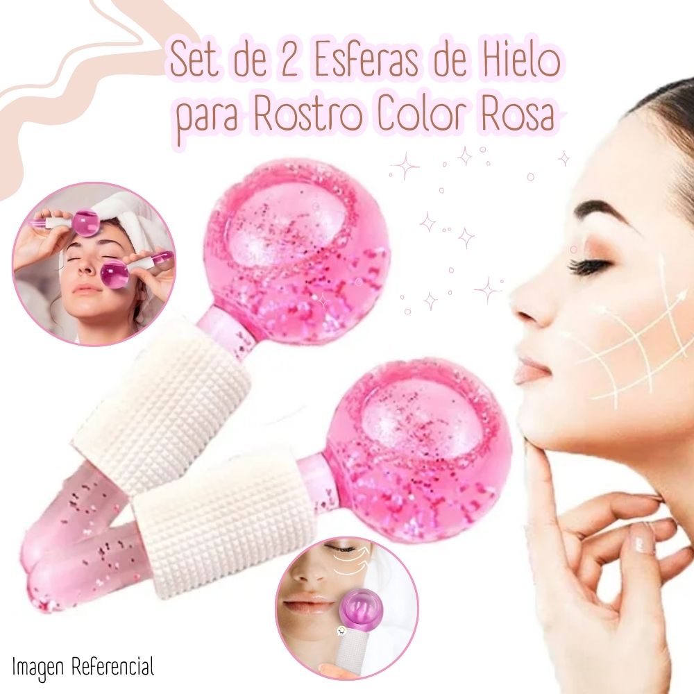 RODILLO MASAJEADOR FACIAL ESFERAS FRIAS ICE GLOBES - ROSADO - 1