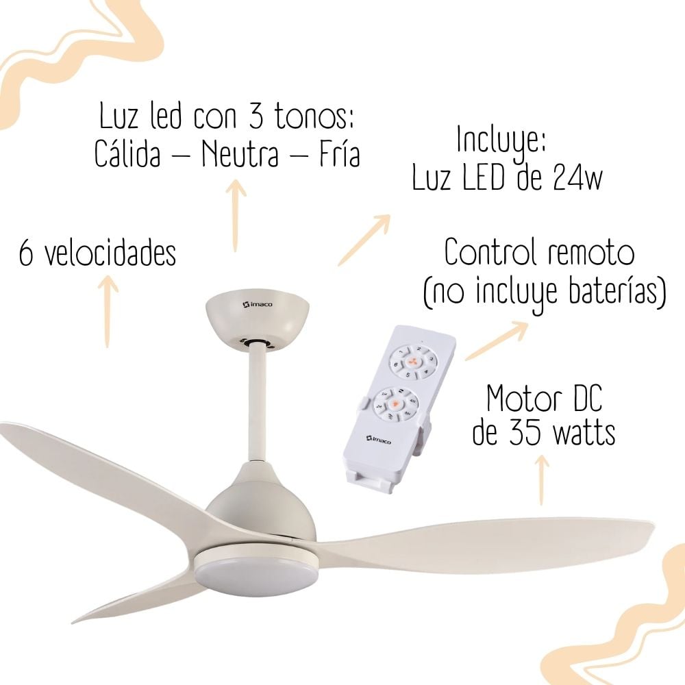 VENTILADOR DE TECHO 48 CON LUZ LED Y CONTROL REMOTO IMACO CF4835DC - 2