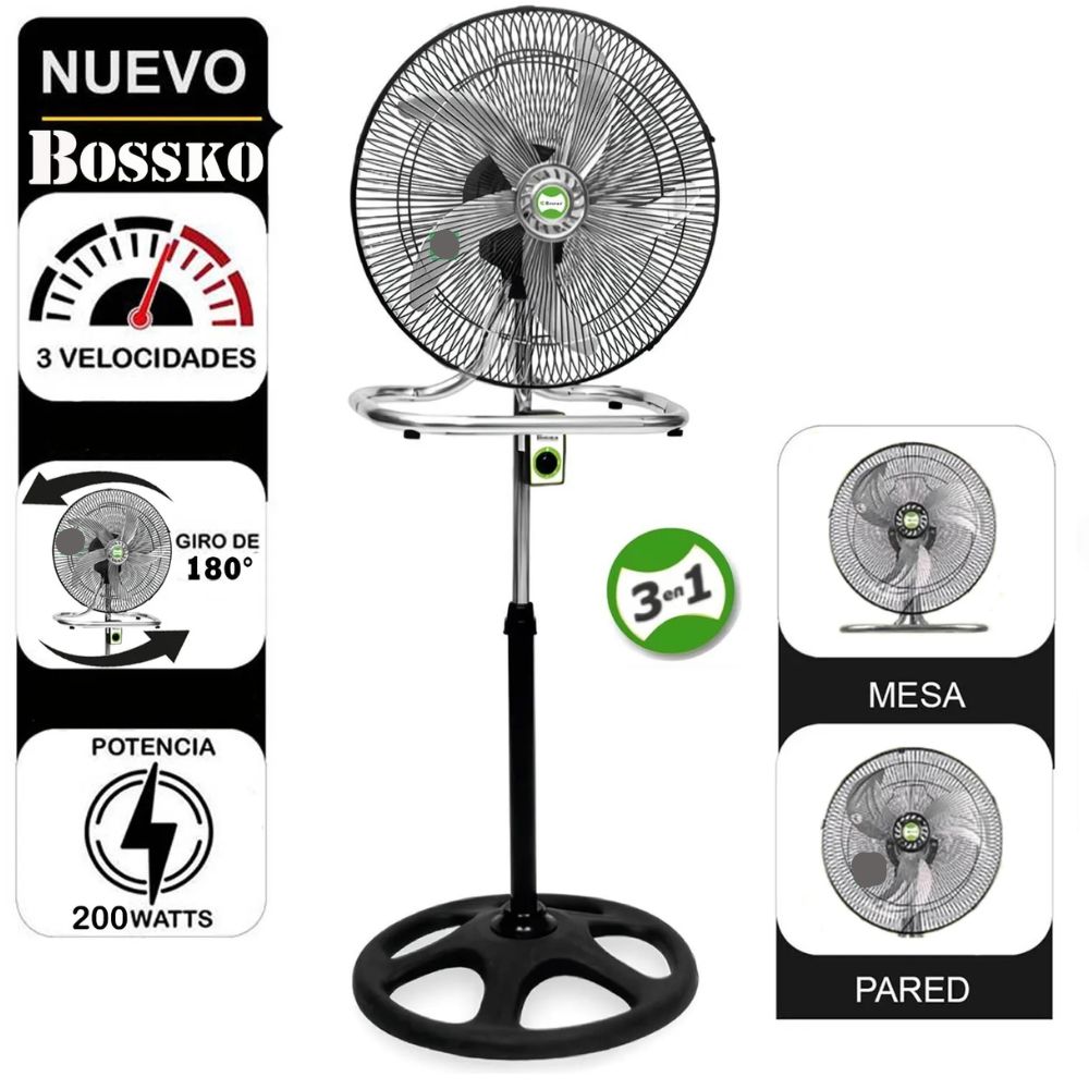 VENTILADOR DE 5 ASPAS 3 EN 1 DE 18" 200W BOSSKO BK-8219VI - NEGRO X2 UNIDADES - 2