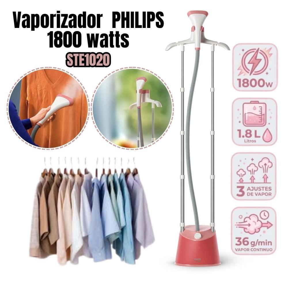 VAPORIZADOR DE PRENDAS PHILIPS 1800W TANQUE 1.8LT STE1020/40 - 1