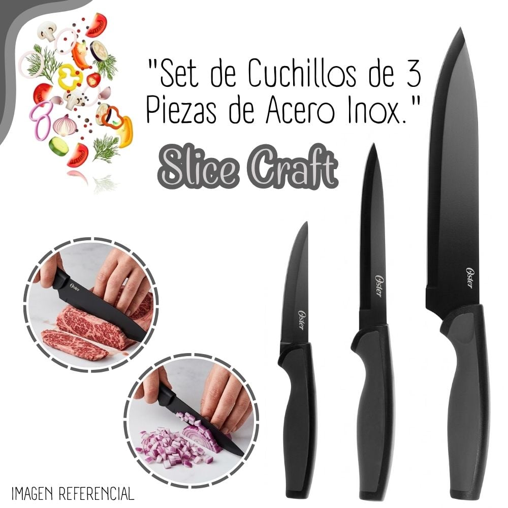JUEGO CUCHILLOS OSTER SLICE CRAFT NEGRO 3 PIEZAS - 1