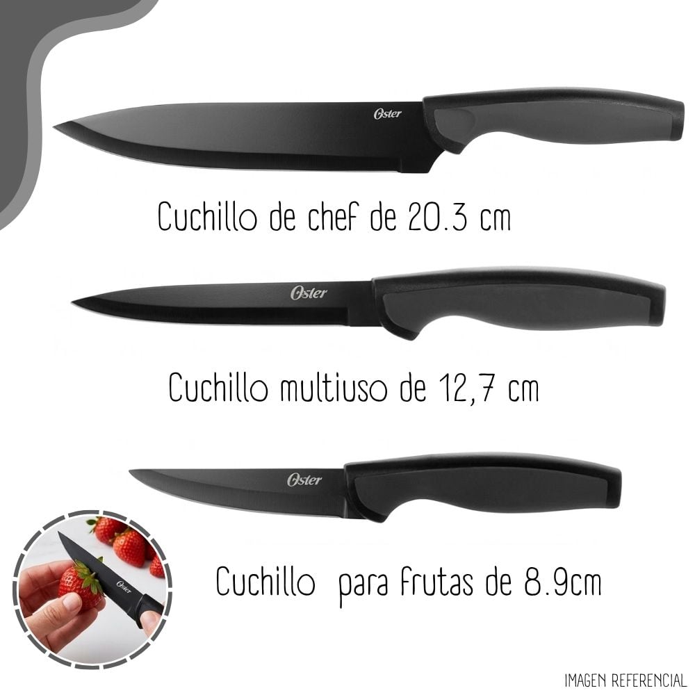 JUEGO CUCHILLOS OSTER SLICE CRAFT NEGRO 3 PIEZAS - 2