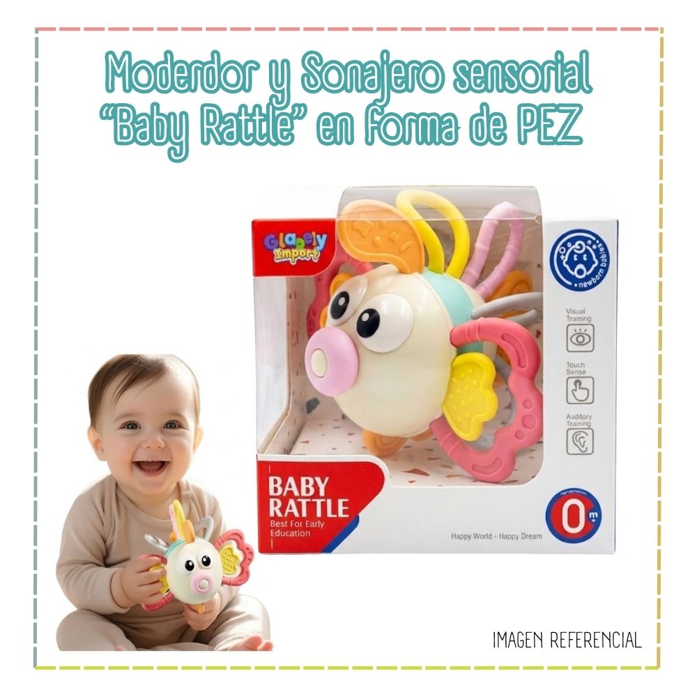 MODERDOR Y SONAJERO SENSORIAL “BABY RATTLE” EN FORMA DE PEZ - 1
