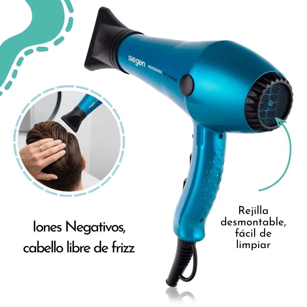 SECADOR DE CABELLO SIEGEN 2000 WATTS SG-3049C02 - CELESTE - 3
