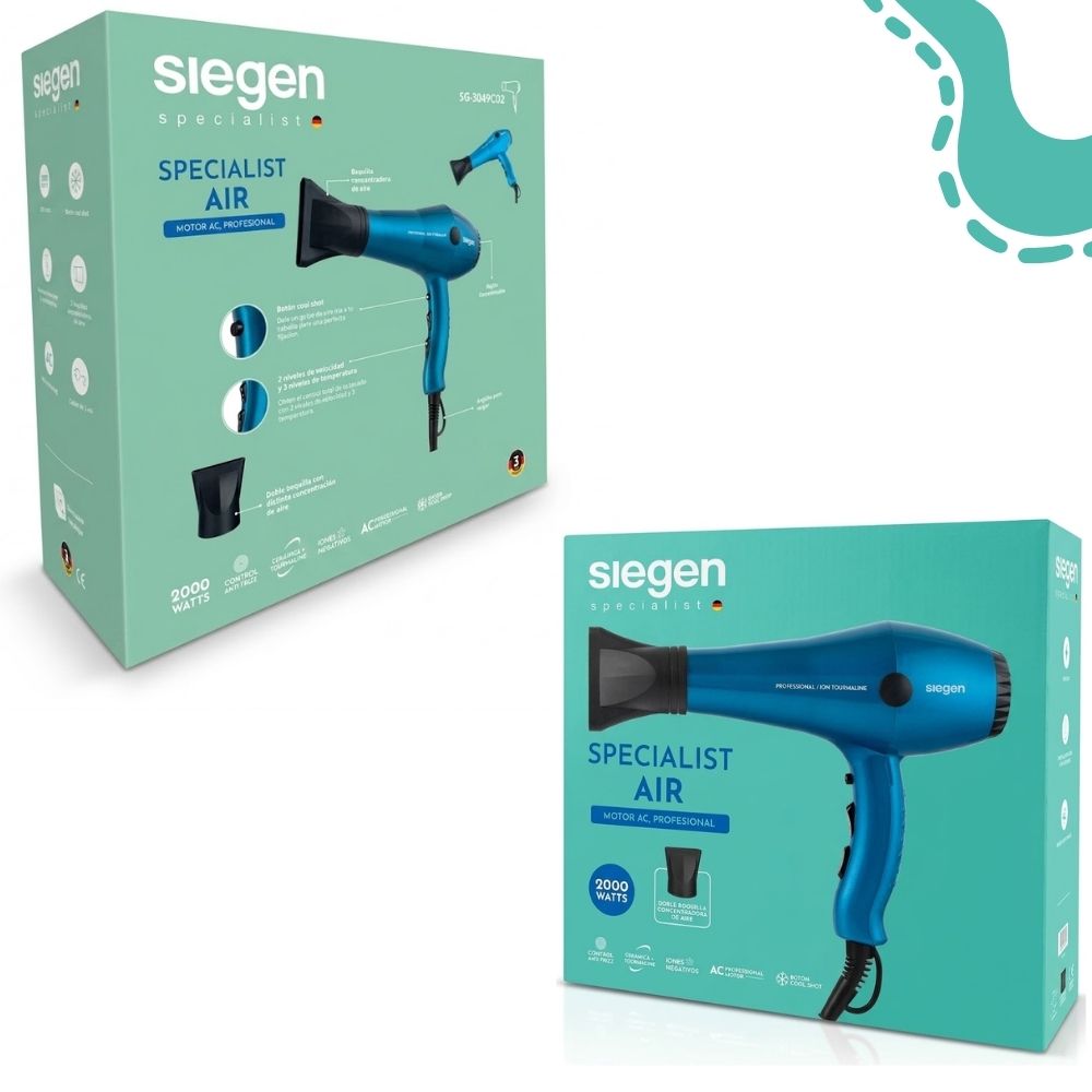 SECADOR DE CABELLO SIEGEN 2000 WATTS SG-3049C02 - CELESTE - 6
