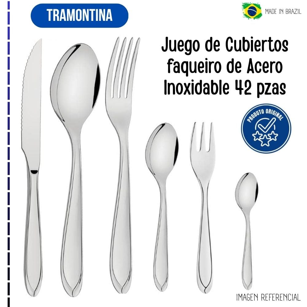 JUEGO DE CUBIERTOS FAQUEIRO DE ACERO INOXIDABLE TRAMONTINAS 42 PZAS - 1