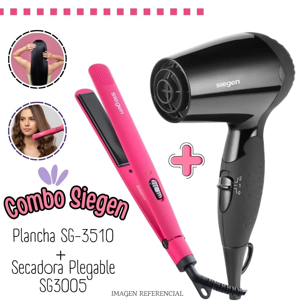 COMBO PLANCHA ALISADORA SIEGEN SG3510 + MINI SECADORA DE CABELLO SIEGEN SG-3005 - 1