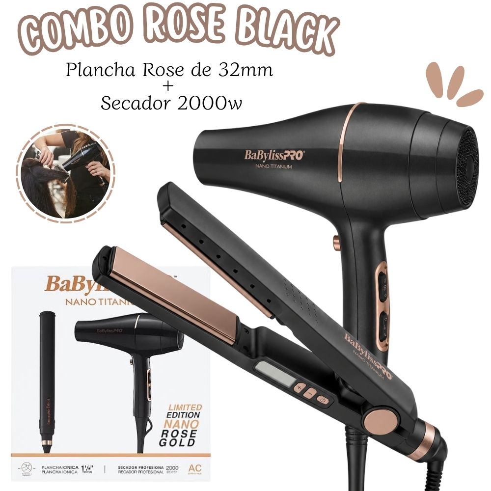COMBO BABYLISSPRO EDICION ILIMITADA PLANCHA BLACK ROSE + SECADOR NANO ROSE - BNTRGPP43PE - 1