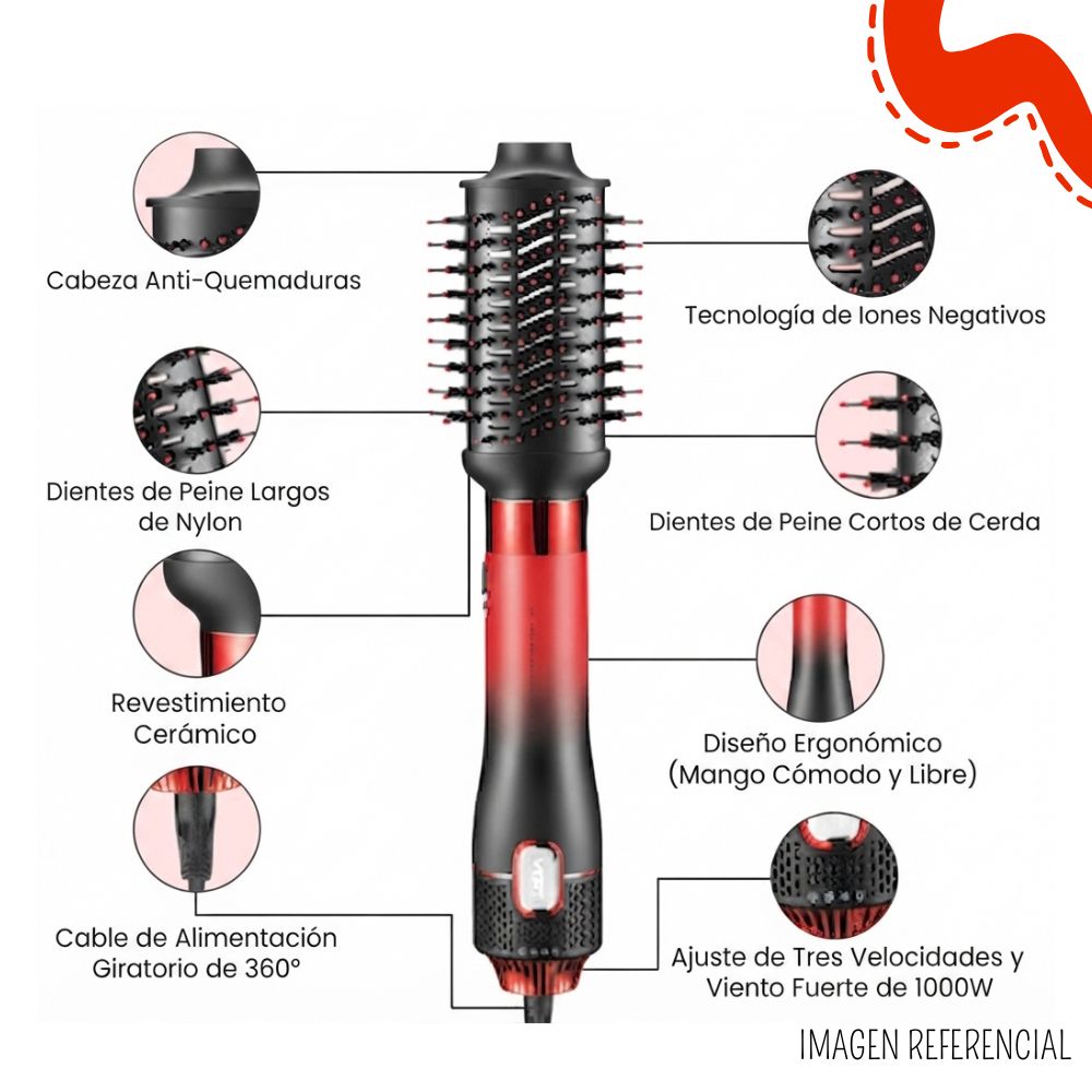 CEPILLO SECADOR 4 EN 1 VGR ROJO - V-484R - 3