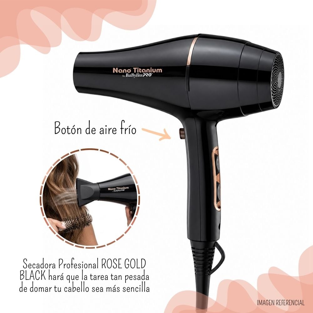 SECADORA PROFESIONAL BABYLISS PRO NANO TITAIUM - ROSE BLACK CON DIFUSOR - 2