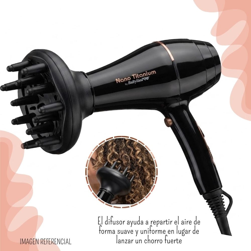 SECADORA PROFESIONAL BABYLISS PRO NANO TITAIUM - ROSE BLACK CON DIFUSOR - 4