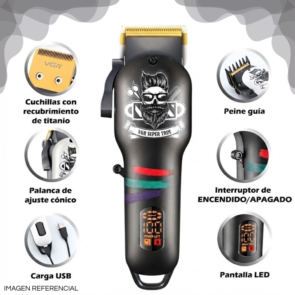 MÁQUINA CLIPPER DE CORTAR CABELLO RECARGABLE VGR V-699 - 2