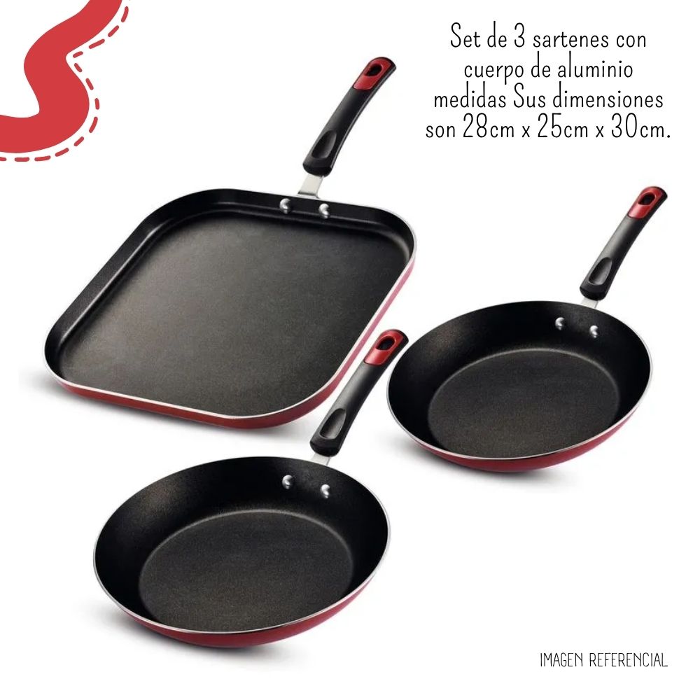 SET DE SARTENES TRAMONTINA DE 3 PZAS CUADRADO – ROJO - 2