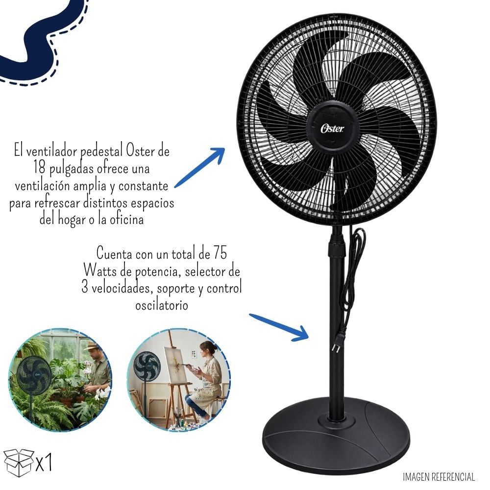 VENTILADOR OSTER DE PEDESTAL 18' COLOR NEGRO EOSVELIST1631-6H - 2