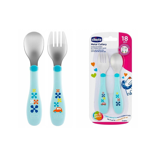 SET CUBIERTO CHICCO CELESTE METAL - 1