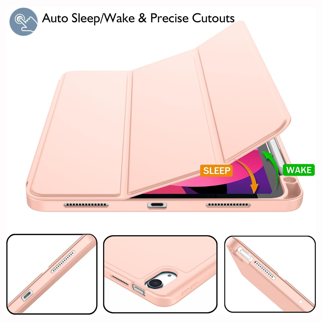 CASE PROTECTOR PARA IPAD AIR 11 M2 M3 (2025) PORTA PENCIL - ROSADO - 2