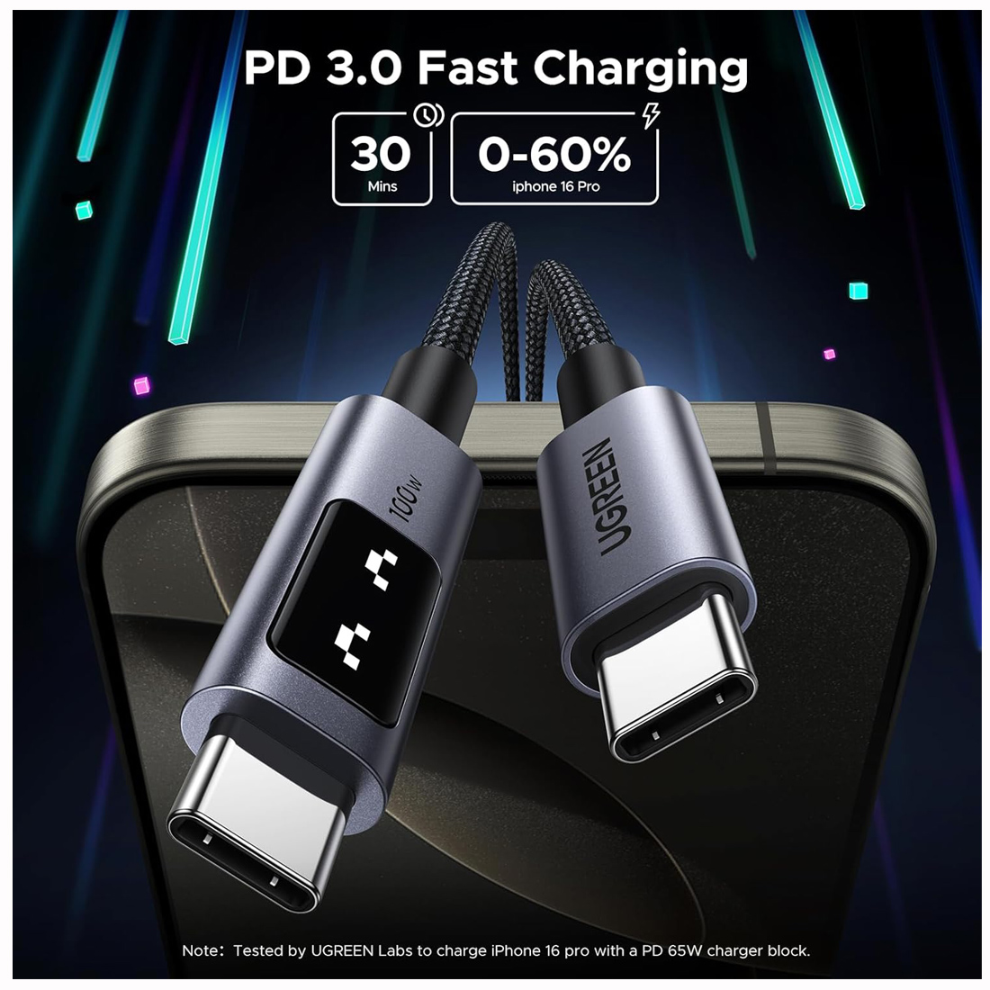 UGREEN CABLE USB-C 100W PD FAST CHARGING CON PANTALLA - 2
