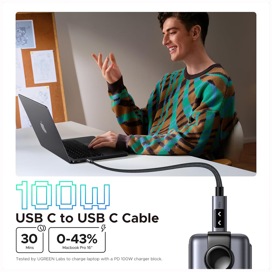 UGREEN CABLE USB-C 100W PD FAST CHARGING CON PANTALLA - 4