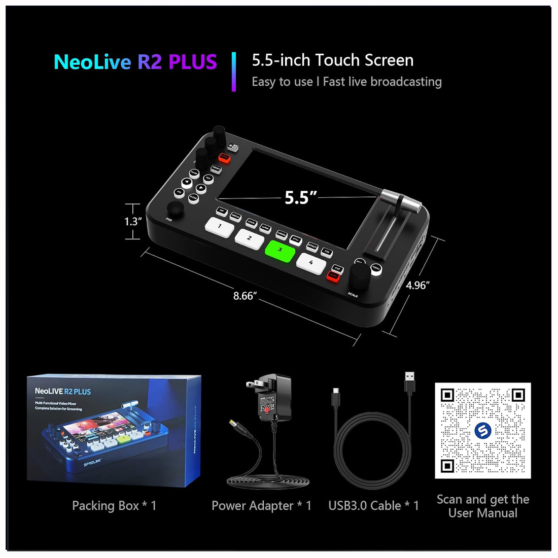 CONMUTADOR DE VIDEO SPROLINK NEOLIVE R2 PLUS PARA STREAMING HDMI 1080P 60HZ - 6